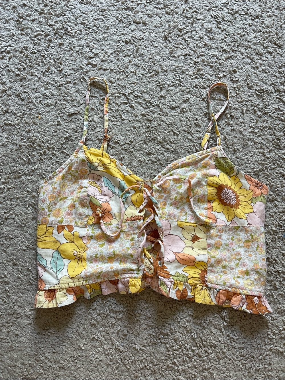 American Eagle Floral Patchwork Smocked Cami Tank Top Size S Boho